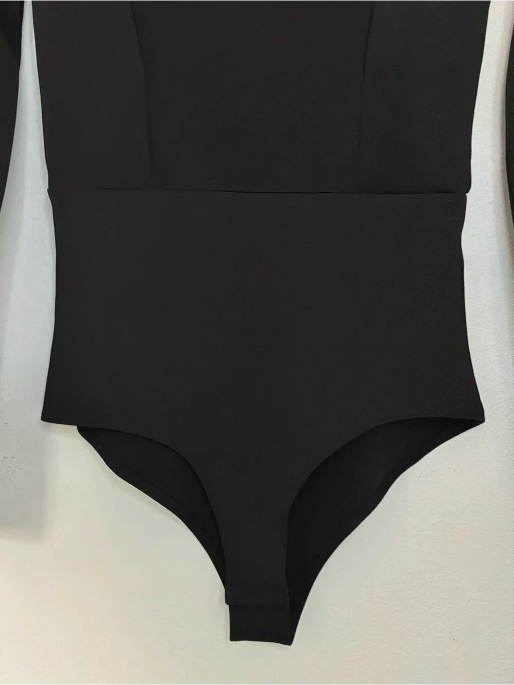 Black Long Sleeve Open Back Bodysuit | Cutout Back Stretch One-Piece | XS/S